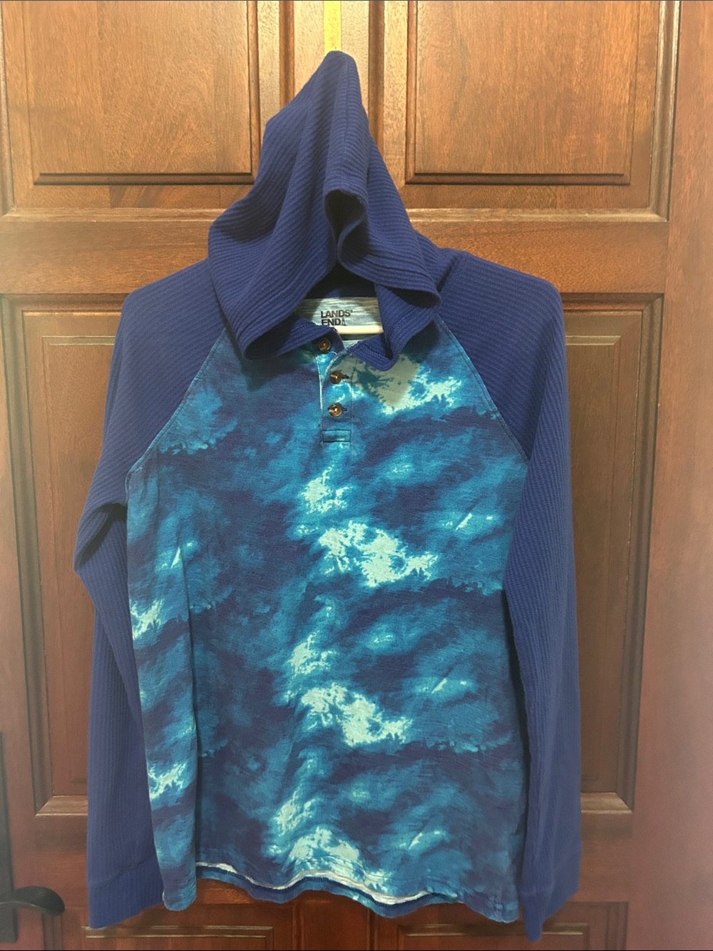 Lands' End Boys' Blue Tie-Dye Hooded Pullover